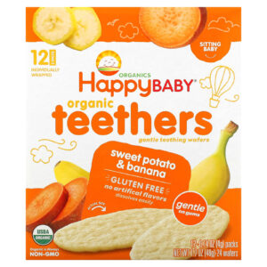 Happy Family Organics Happy Baby Mordedores Orgânicos Wafers Macios para a Dentição Batata-Doce e Banana 12 Embalagens 4 g (014 oz) Cada