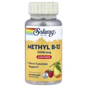 Solaray Methyl B-12 Sabor Limão e Framboesa 5000 mcg 60 Pastilhas