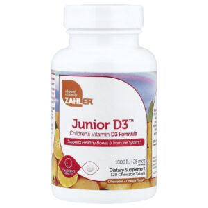 Zahler Júnior D3™ Fórmula de Vitamina D3 para Crianças Laranja 25 mcg (1.000 UI) 120 Comprimidos Mastigáveis