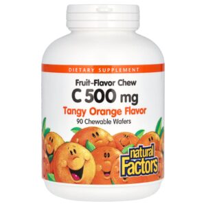 Natural Factors Vitamina C Cápsula Mastigável de Sabor de Frutas Laranja Picante 500 mg 90 Wafers Mastigáveis