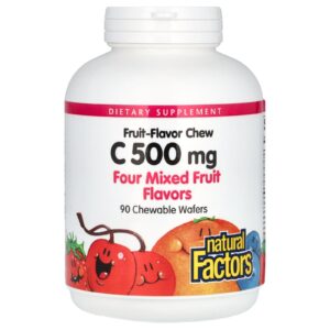 Natural Factors Vitamina C Cápsula Mastigável de Sabor de Frutas Quatro Frutas 500 mg 90 Wafers Mastigáveis