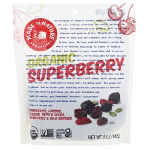 Made in Nature Superberry Orgânico Cranberries Passas Cerejas Sementes de Pepita Mirtilos e Goji Berries 142 g (5 oz)