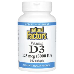 Natural Factors Vitamina D3 125 mcg (5.000 UI) 360 Cápsulas Softgel
