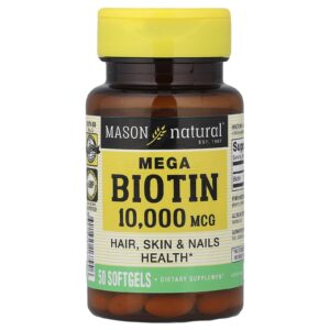 Mason Natural Mega Biotin 10.000 mcg 50 Cápsulas Softgel