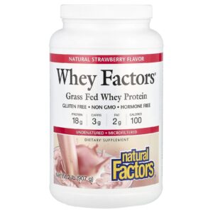 Natural Factors Whey Factors® Proteína Whey de Gado Criado no Pasto Morango 907 g (2 lb)