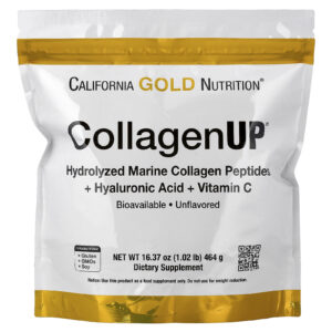 California Gold Nutrition CollagenUP® Peptídeos de Colágeno Marinho Hidrolisado com Ácido Hialurônico e Vitamina C Sem Sabor 464 g (102 lb)