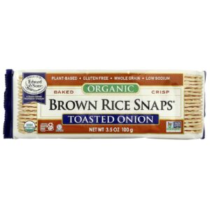 Edward & Sons Snaps de Arroz Integral Crocante Assado Orgânico Cebola Torrada 100 g (35 oz)