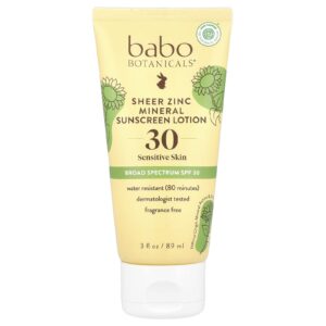 Babo Botanicals Loção de Protetor Solar Mineral de Zinco da Sheer Pele Sensível FPS 30 Sem Perfume 89 ml (3 fl oz)
