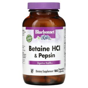 Bluebonnet Nutrition Betaína HCl Plus Pepsina 180 Cápsulas Vegetais
