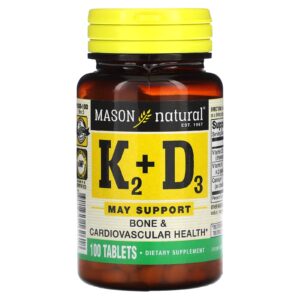 Mason Natural Vitamina K2 Mais Vitamina D3 100 mcg 100 Comprimidos