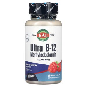 KAL Ultra B-12 Metilcobalamina Framboesa 10.000 mcg 30 Microcomprimidos