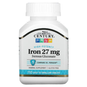 21st Century Ferro de Alta Potência 27 mg 110 Comprimidos Fáceis de Engolir
