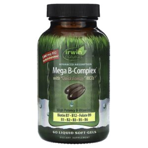 Irwin Naturals Mega B-Complex com TCMs de Quick Energy 60 Cápsulas Softgel líquidas
