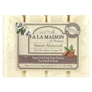 A La Maison de Provence Sabonete em Barra para Mãos e Corpo Amêndoa Doce 4 Barras 35 oz Cada