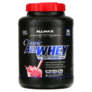 ALLMAX CLASSIC ALLWHEY® 100% Fonte de Whey Protein Morango 227 g (5 lb)
