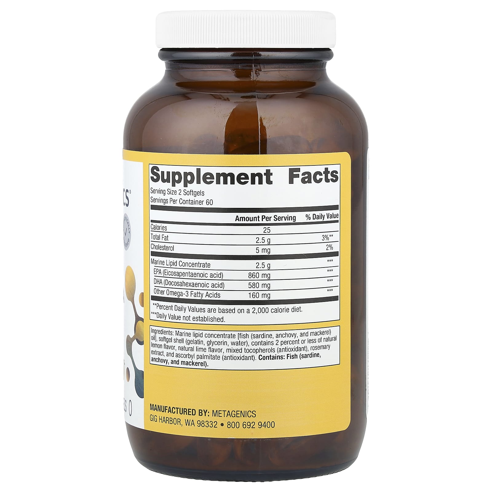 Metagenics OmegaGenics® Óleo de Peixe EPA-DHA Limão-siciliano Natural 720 mg 120 Cápsulas Softgel - Imagem 2