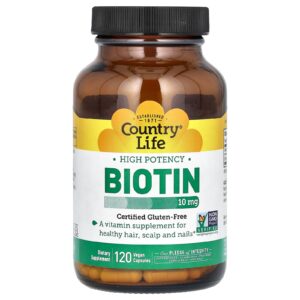 Country Life Biotina Alta Potência 10 mg 120 Cápsulas Veganas