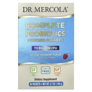Dr. Mercola Pacotinhos de Pó Probióticos Completos Sabor Natural de Framboesa 30 Pacotinhos 35 g cada