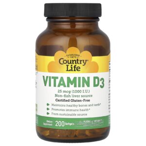 Country Life Vitamina D3 1000 IU 200 Cápsulas Gelatinosas