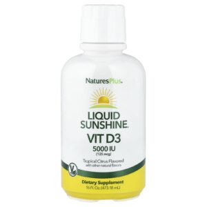 NaturesPlus Luz do Sol Líquida Vitamina D3 Cítricos Tropicais 125 mcg (5.000 UI) 47318 ml (16 fl oz)