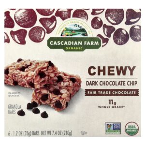 Cascadian Farm Barras de Granola Orgânicas Mastigáveis Gotas de Chocolate Amargo 6 Barras 35 g (12 oz) Cada