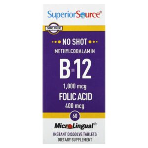 Superior Source Metilcobalamina B-12 Ácido Fólico 60 Comprimidos de Dissolução Instantânea