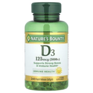 Natures Bounty Vitamina D3 125 mcg (5.000 UI) 240 Cápsulas Softgel de Liberação Rápida