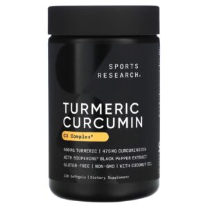 Sports Research Curcumina Cúrcuma Complexo C3 500 mg 120 Cápsulas Softgel
