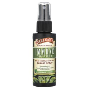 Barleans Immune Support Spray de Folha de Oliveira para Garganta de Espectro Amplo Hortelã-Pimenta 45 ml (15 fl oz)