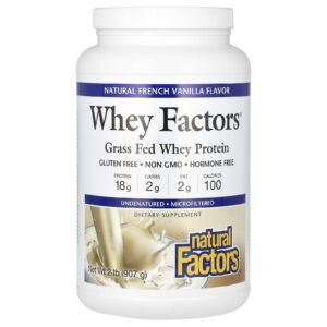 Natural Factors Whey Factors Proteína Whey de Gado Criado no Pasto Baunilha Francesa Natural 907 g (2 lb)