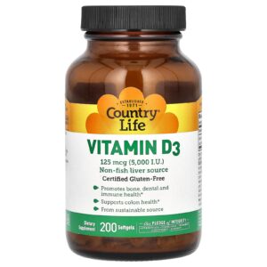 Country Life Vitamina D3 125 mcg (5.000 UI) 200 Cápsulas Softgel