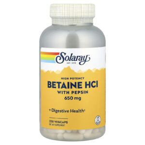 Solaray Cloridrato de Betaína de Alta Potência com Pepsina 250 VegCaps