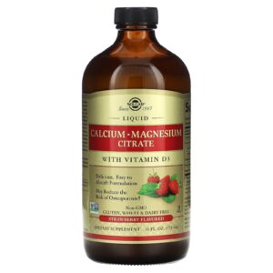 Solgar Citrato de Cálcio e Magnésio Líquido com Vitamina D3 Morango Natural 473 ml (16 fl oz)