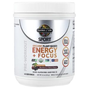 Garden of Life Esporte Energia + Foco à Base de Plantas Orgânicas Pré-treino Amora 231 g (81 oz)
