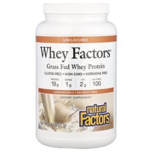 Natural Factors Whey Factors® Proteína Whey de Gado Criado no Pasto Sem Sabor 907 g (2 lb)