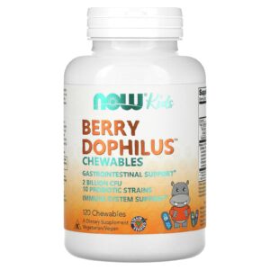 NOW Foods Berry Dophilus Crianças 2 Bilhões de UFCs 120 Mastigáveis