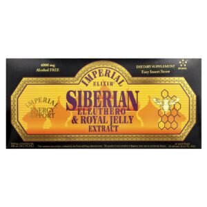 Imperial Elixir Extrato de Ginseng Siberiano e Geleia-Real Sem Álcool 4000 mg 30 Frascos 10 ml (034 fl oz) Cada