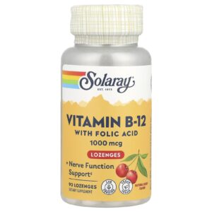 Solaray Vitamina B12 com Pastilhas de Ácido Fólico Cereja Natural 1.000 mg 90 Pastilhas