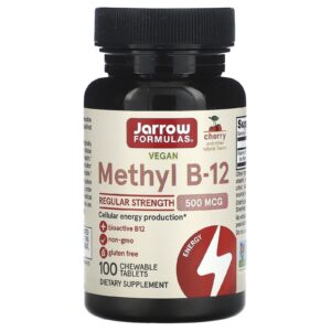 Jarrow Formulas Metil B-12 Cereja 500 mcg 100 Pastilhas Mastigáveis
