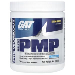 GAT PMP sem Estimulante Pico no Desempenho Muscular Framboesa Azul 255 g (9 oz)
