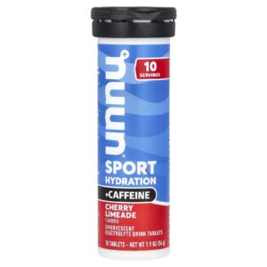 Nuun Sport Hydration + Cafeína Bebida Efervescente de Eletrólitos Limonada Siciliana de Cereja 10 Comprimidos