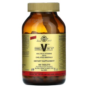 Solgar Fórmula V VM-75 Vitaminas Múltiplas com Minerais Quelados 180 Comprimidos
