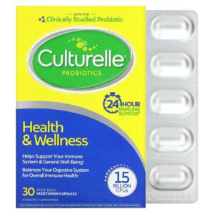 Culturelle Probióticos Health & Wellness 15 Bilhões de UFCs 30 Cápsulas Vegetarianas Uma Vez ao Dia