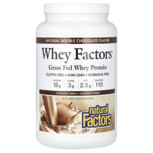 Natural Factors Fatores de Whey Proteína Whey Alimentada com Grama Chocolate Duplo Natural 907 g (2 lb)