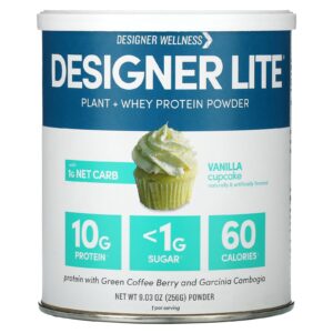 Designer Wellness Designer Lite Planta + Proteína Whey em Pó Bolinho de Baunilha 256 g (903 oz)