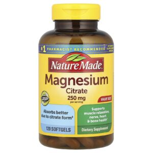 Nature Made Citrato de Magnésio 120 Cápsulas Softgel (125 mg por Cápsula Softgel)
