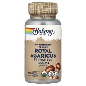 Solaray Royal Agaricus Fermentado Cogumelos 60 Cápsulas Orgânicas (500 mg por Cápsula)