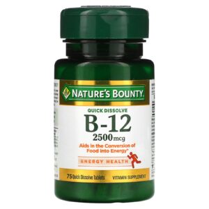 Natures Bounty B-12 Sabor Natural de Cereja 2.500 mcg 75 Comprimidos de Dissolução Rápida