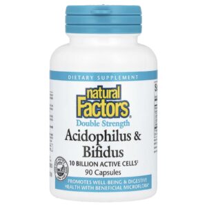Natural Factors Acidophilus e Bifidus 10 Bilhões de UFCs 90 Cápsulas