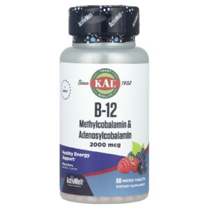 KAL B-12 Mecobalamina e Adenosilcobalamina Frutos Silvestres 2.000 mcg 60 Microcomprimidos